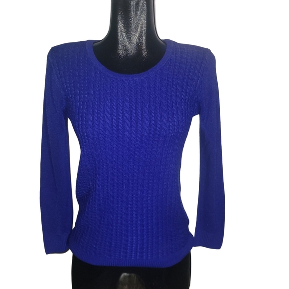 Napa Valley Royal Blue Cable Knit Patterned Sweater - Picture 1 of 7